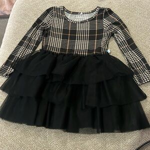 Posh peanut Sanders black plaid long sleeve tulle dress